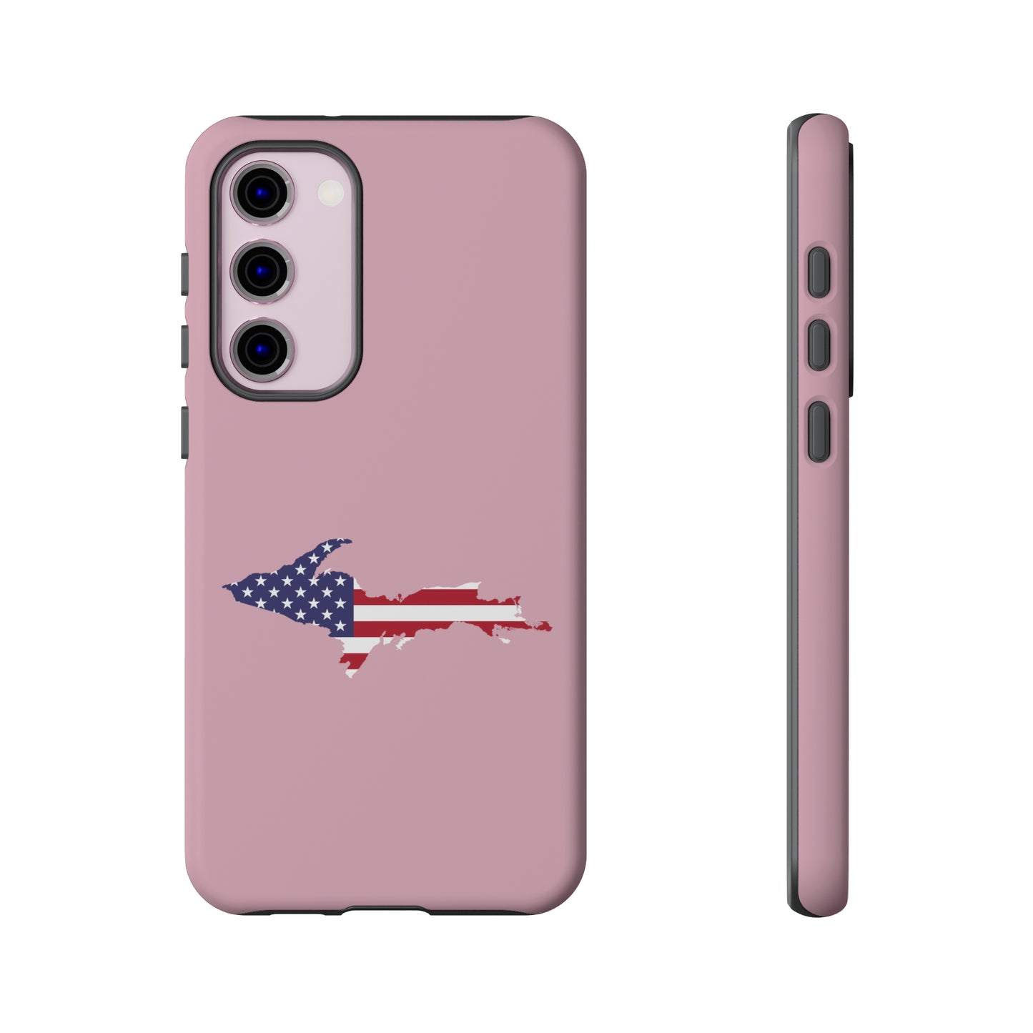 Michigan Upper Peninsula Tough Phone Case (Pink w/ UP USA Flag Outline) | Samsung & Pixel Android