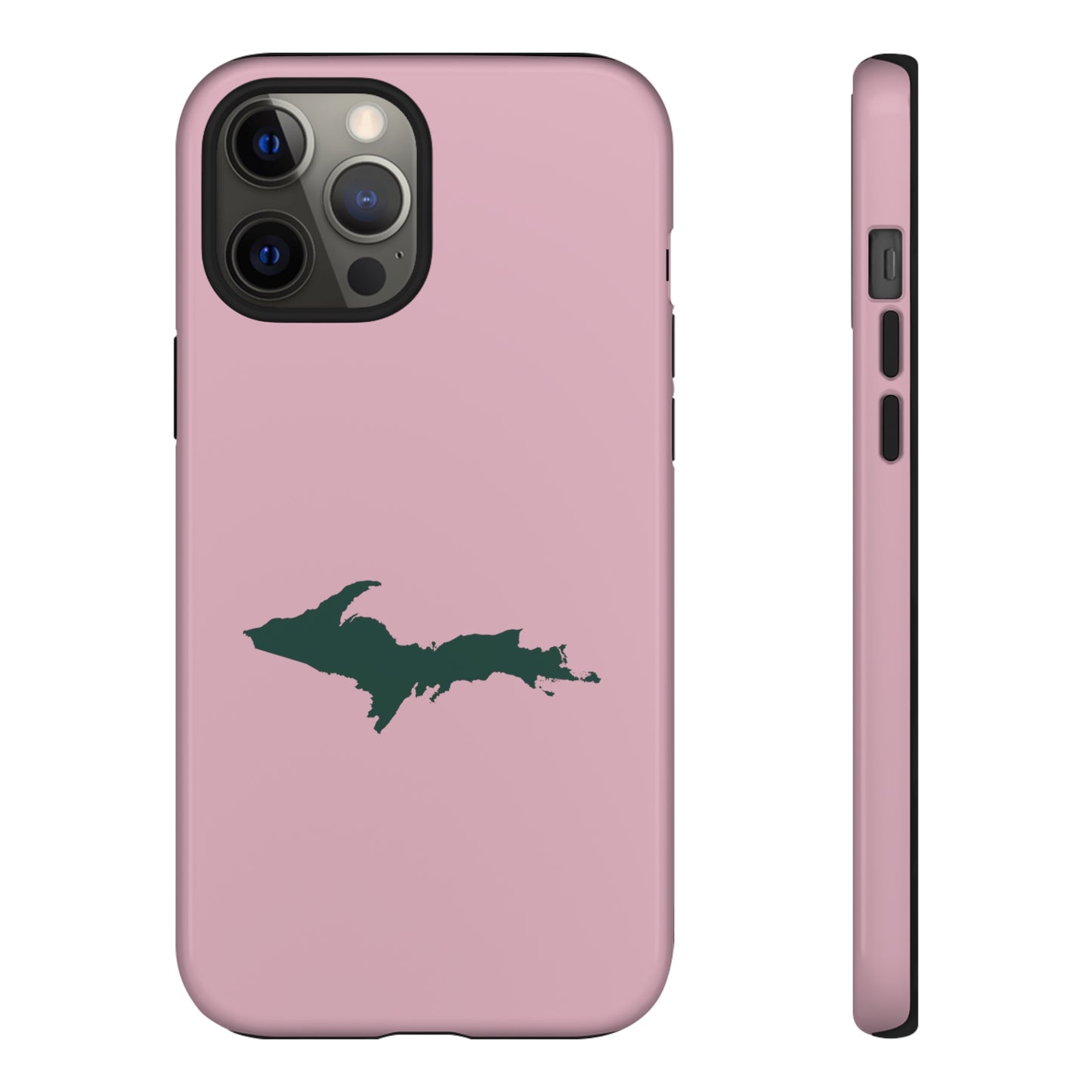 Michigan Upper Peninsula Tough Phone Case (Pink w/ Green UP Outline) | Apple iPhone