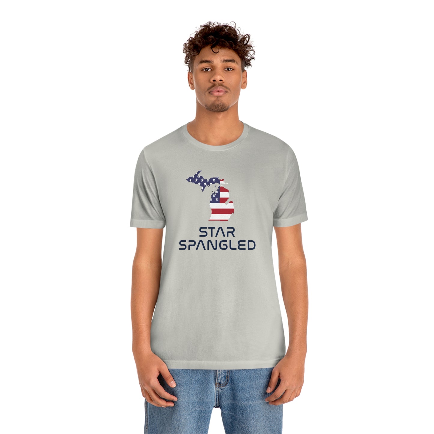 Michigan 'Star Spangled' T-Shirt (Space Agency Font w/ MI USA Flag Outline) | Unisex Standard Fit