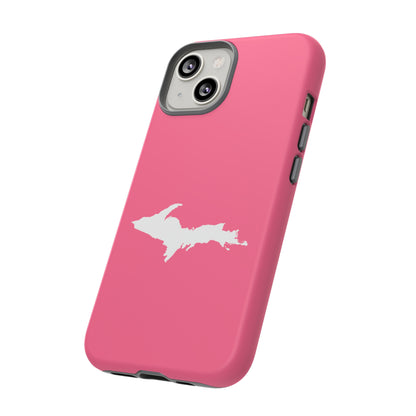 Michigan Upper Peninsula Tough Phone Case (Rhodochrosite Pink w/ UP Outline) | Apple iPhone