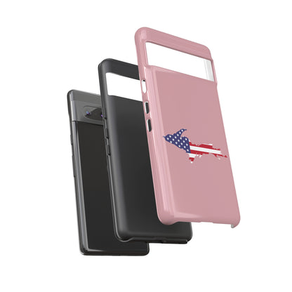 Michigan Upper Peninsula Tough Phone Case (Cherry Blossom Pink w/ UP USA Flag Outline) | Samsung & Pixel Android