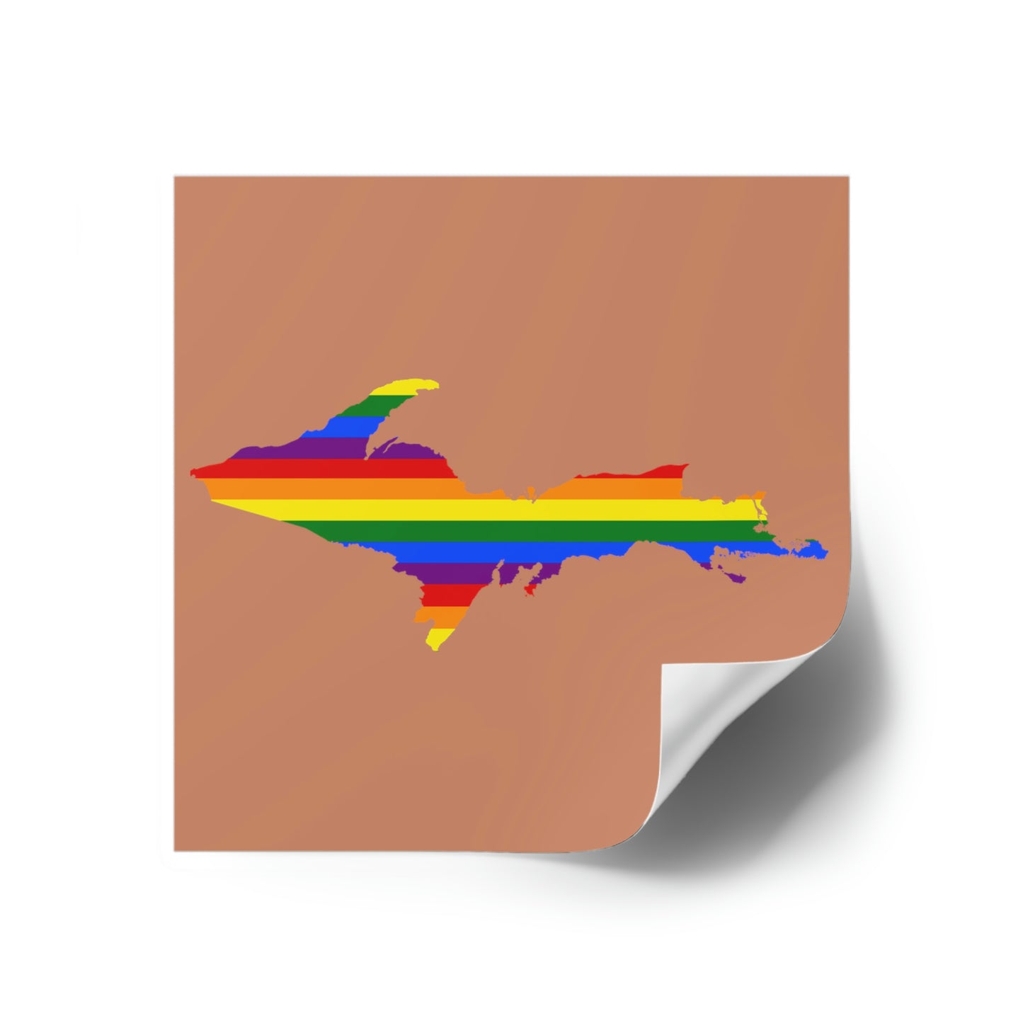 Michigan Upper Peninsula Square Sticker (Copper Color w/ UP Pride Flag Outline) | Indoor/Outdoor