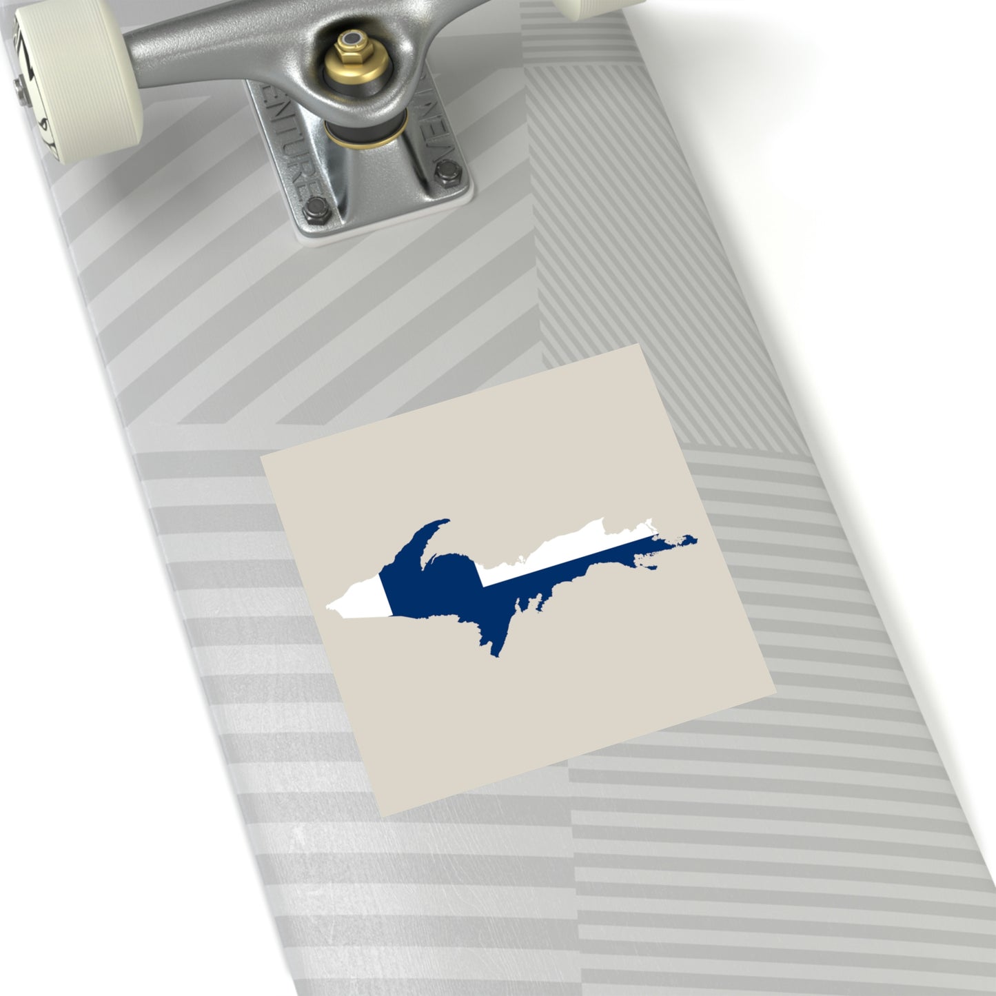 Michigan Upper Peninsula Square Sticker (Canvas Color w/ UP Finland Flag Outline) | Indoor/Outdoor