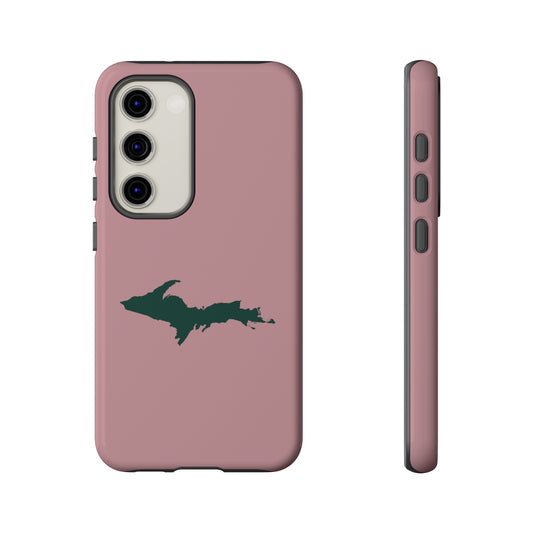 Michigan Upper Peninsula Tough Phone Case (Cherry Blossom Pink w/ Green UP Outline) | Samsung & Pixel Android