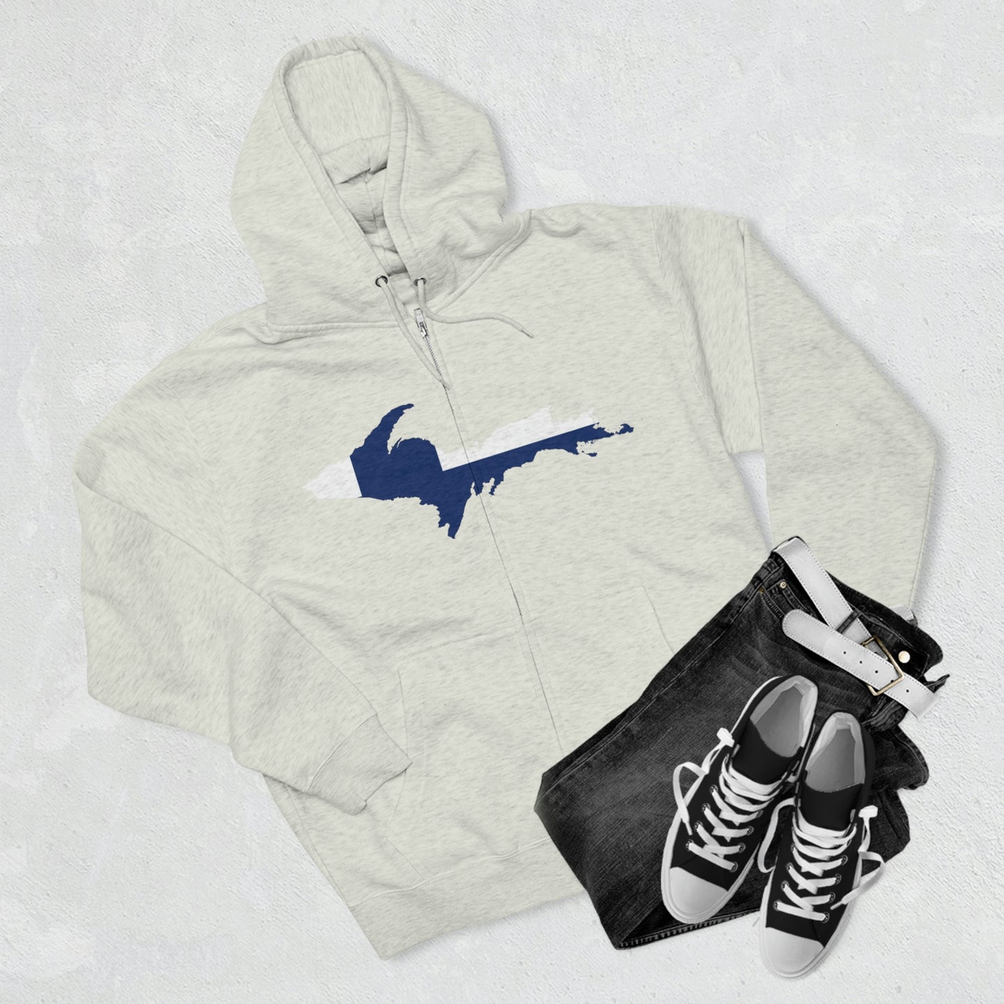 Michigan Upper Peninsula Full-Zip Hoodie (w/ UP Finland Flag Outline)