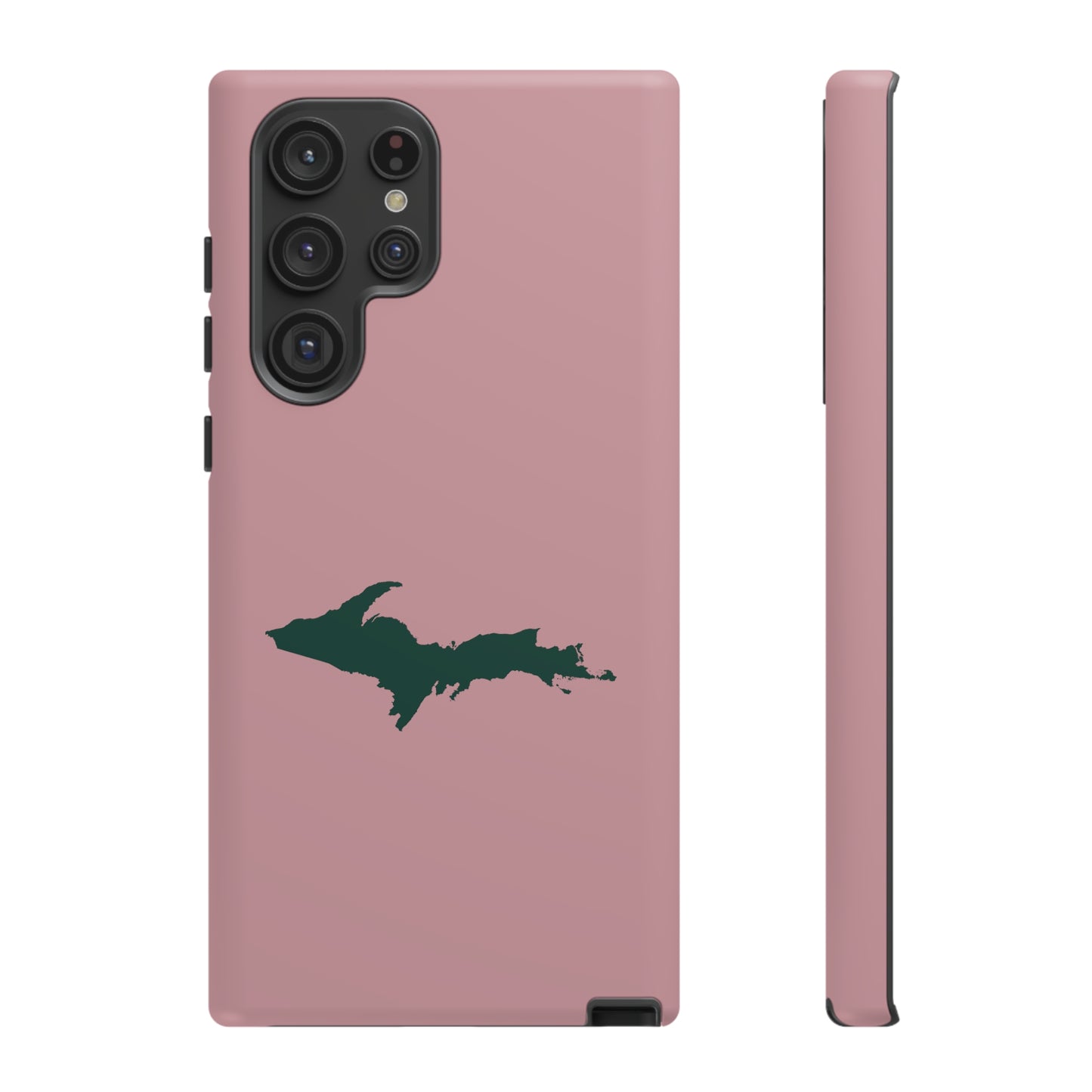 Michigan Upper Peninsula Tough Phone Case (Cherry Blossom Pink w/ Green UP Outline) | Samsung & Pixel Android