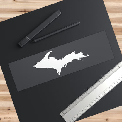 Michigan Upper Peninsula Bumper Sticker (w/ UP Outline) | Iron Ore Grey Background