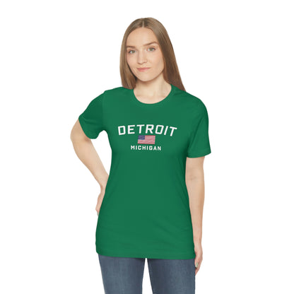 'Detroit Michigan' T-Shirt (w/USA Flag Outline) | Unisex Standard Fit