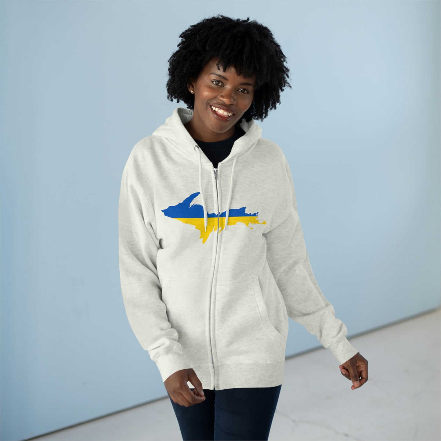 Michigan Upper Peninsula Full-Zip Hoodie (w/ UP Ukraine Flag Outline)