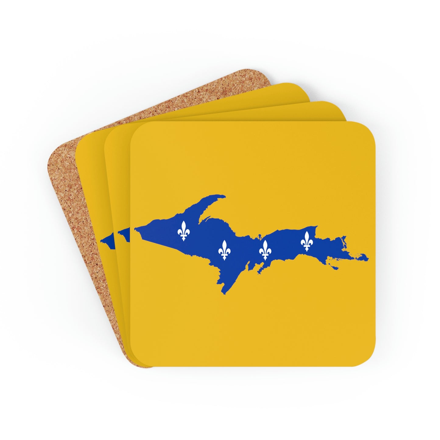 Michigan Upper Peninsula Coaster Set (Gold w/ UP Quebec Flag Outline) | Corkwood - 4 pack