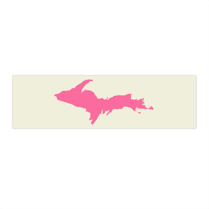 Michigan Upper Peninsula Bumper Sticker (w/ Pink UP Outline) | Ivory Color Background