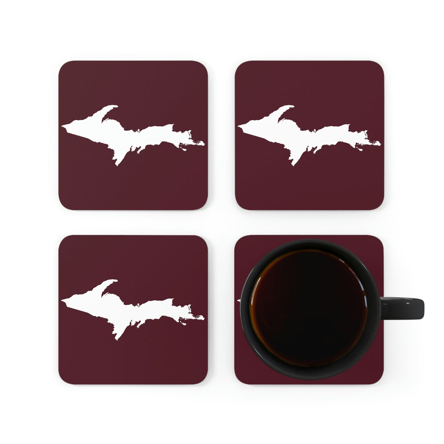 Michigan Upper Peninsula Coaster Set (Pinot Red w/ UP Outline) | Corkwood - 4 pack