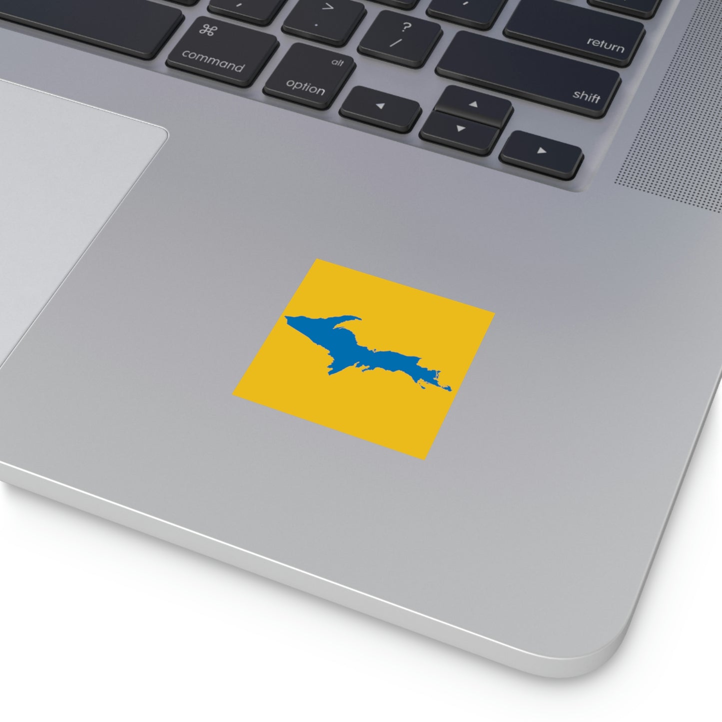 Michigan Upper Peninsula Square Sticker (Gold w/ Azure UP Outline) | Indoor/Outdoor