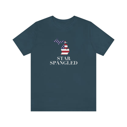 Michigan 'Star Spangled' T-Shirt (w/ MI USA Flag Outline) | Unisex Standard Fit