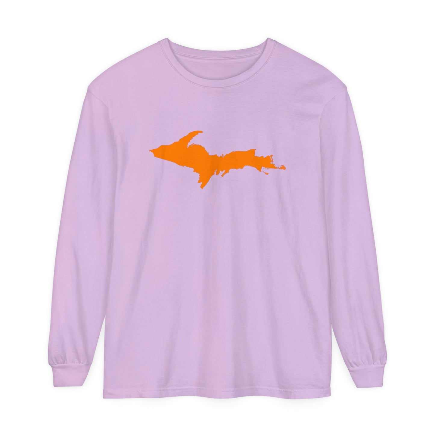 Michigan Upper Peninsula Garment-Dyed T-Shirt (w/ Orange UP Outline) | Unisex Long Sleeve