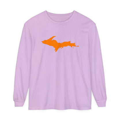 Michigan Upper Peninsula Garment-Dyed T-Shirt (w/ Orange UP Outline) | Unisex Long Sleeve