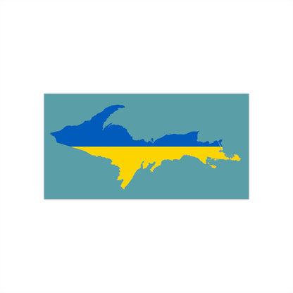 Michigan Upper Peninsula Bumper Stickers (w/ UP Ukraine Flag Outline) | Huron Blue Background