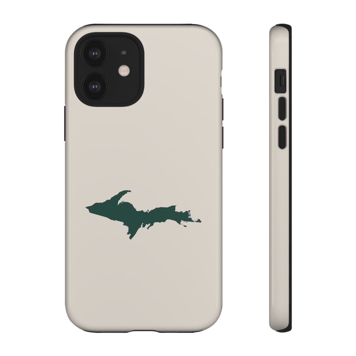 Michigan Upper Peninsula Tough Phone Case (Canvas Color w/ Green UP Outline) | Apple iPhone