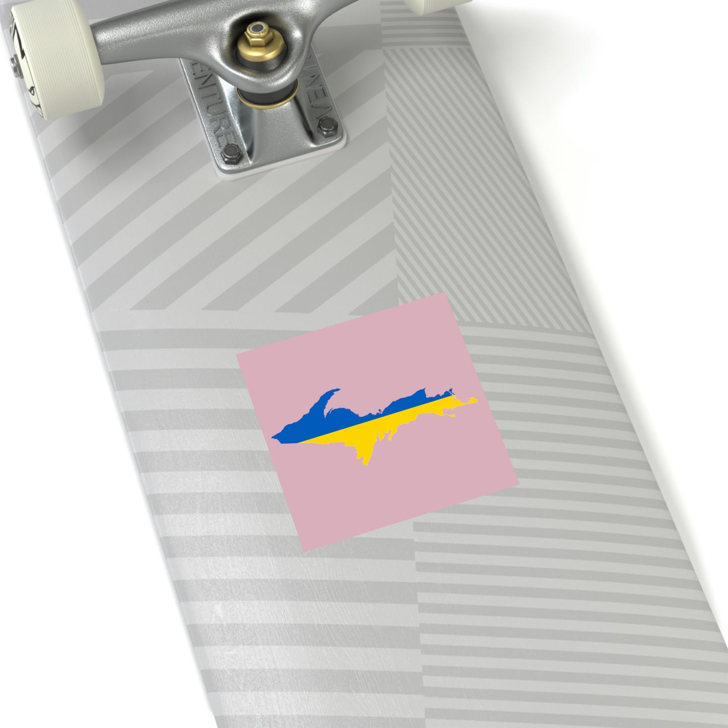 Michigan Upper Peninsula Square Sticker (Pink w/ UP Ukraine Flag Outline) | Indoor/Outdoor