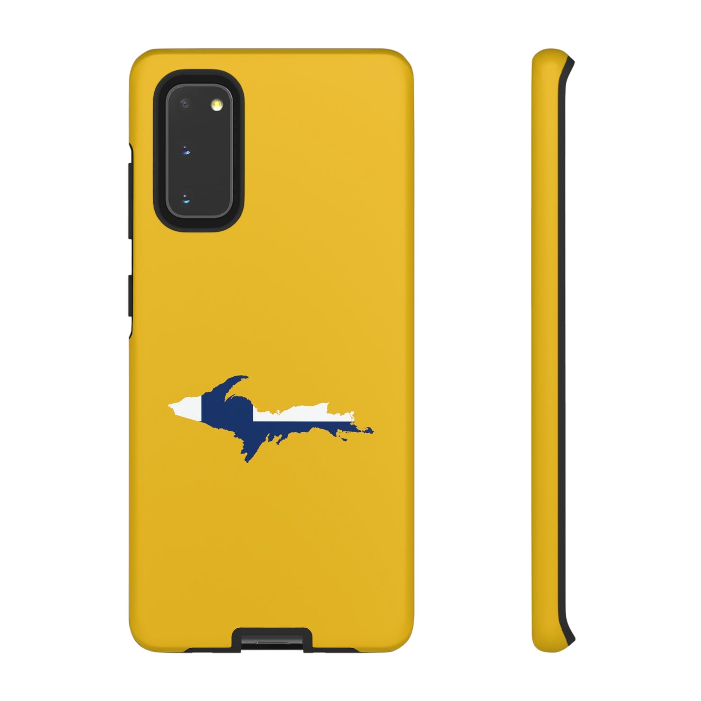 Michigan Upper Peninsula Tough Phone Case (Gold w/ UP Finland Flag Outline) | Samsung & Pixel Android