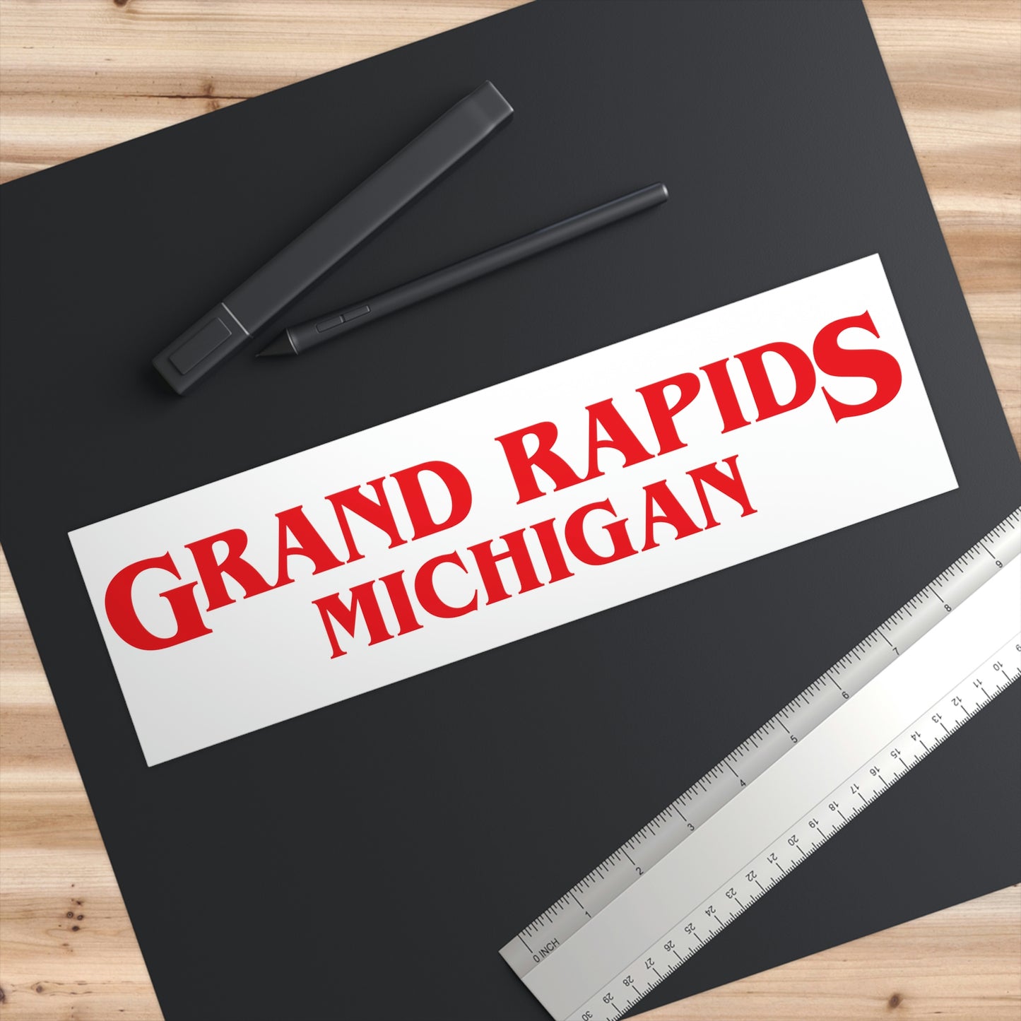 'Grand Rapids Michigan' Bumper Stickers (1980s Drama Parody) | White Background