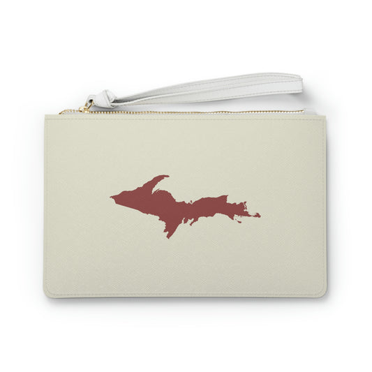Michigan Upper Peninsula Clutch Bag (Ivory Color w/ Ore Dock Red UP Outline)
