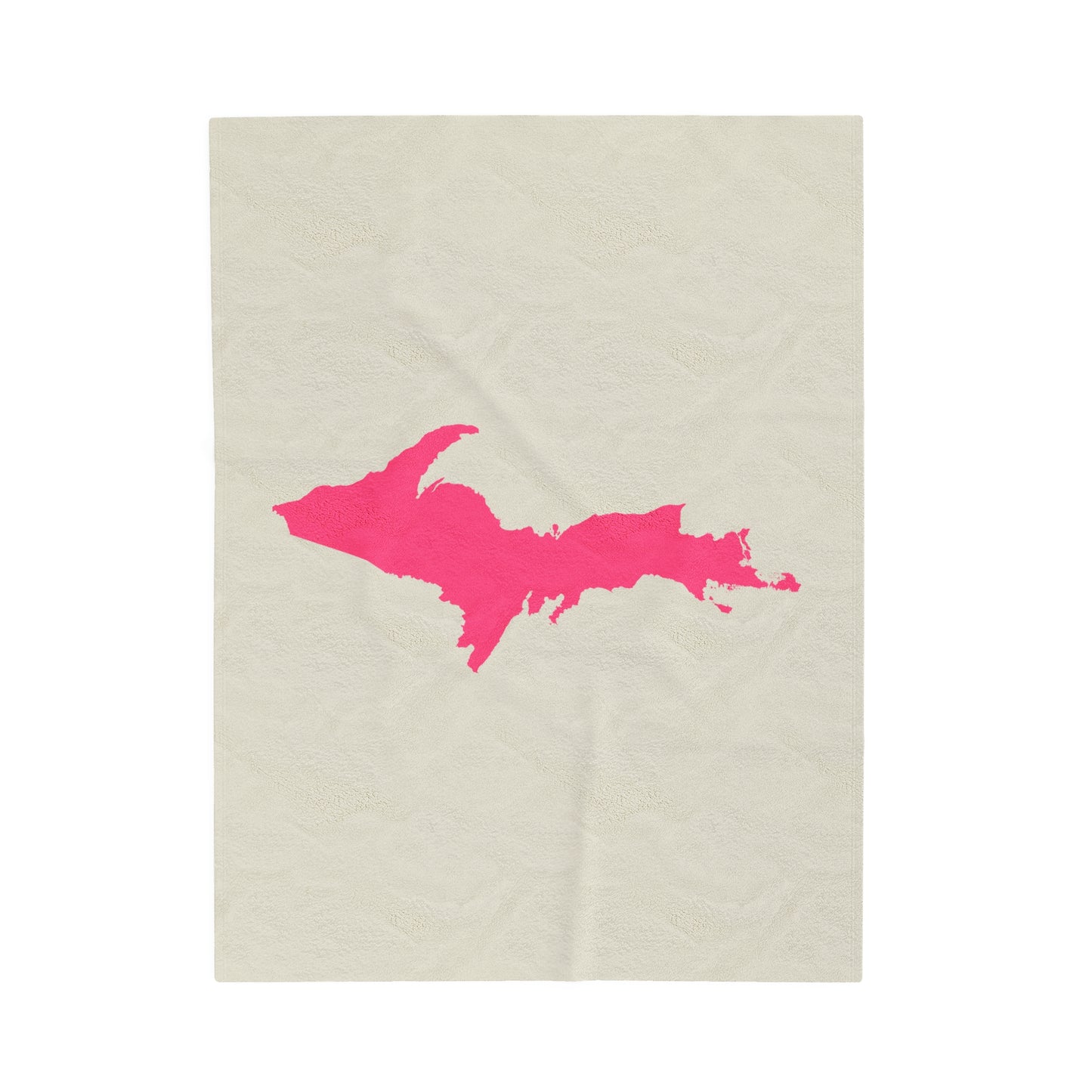 Michigan Upper Peninsula Plush Blanket (w/ Pink UP Outline) | Ivory White