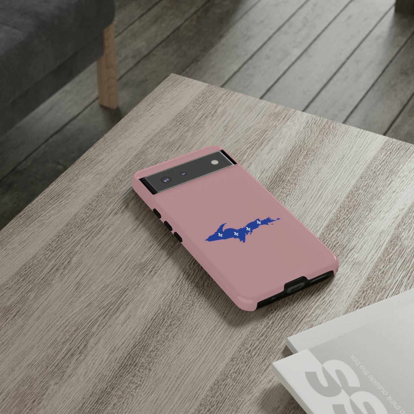 Michigan Upper Peninsula Tough Phone Case (Cherry Blossom Pink w/ UP Quebec Flag Outline) | Samsung & Pixel Android