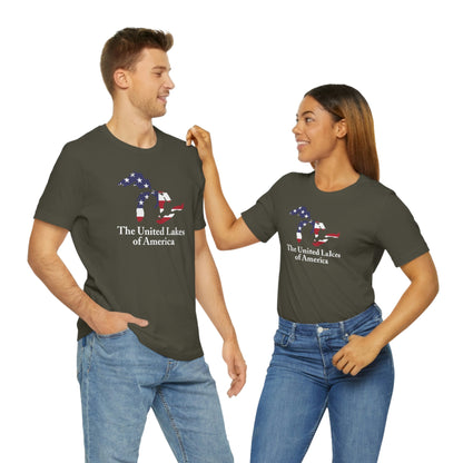 'The United Lakes of America' T-Shirt (w/ Great Lakes USA Flag Outline) | Unisex Standard Fit