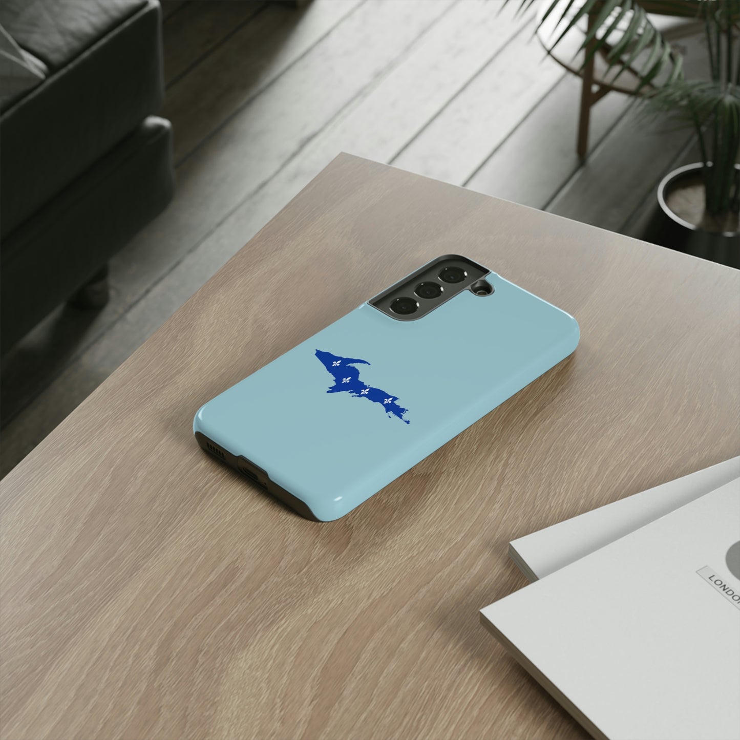 Michigan Upper Peninsula Tough Phone Case ('58 Caddie Blue w/ UP Quebec Flag Outline) | Samsung & Pixel Android