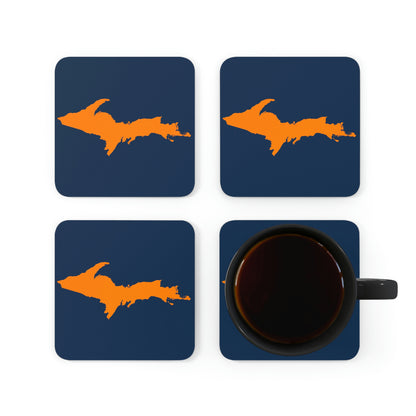 Michigan Upper Peninsula Coaster Set (Navy w/ Orange UP Outline) | Corkwood - 4 pack