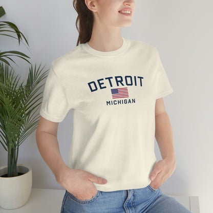 'Detroit Michigan' T-Shirt (w/USA Flag Outline) | Unisex Standard Fit