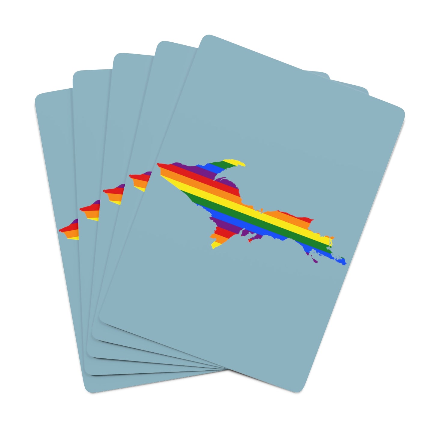 Michigan Upper Peninsula Poker Cards (Opal Blue w/ UP Pride Flag Outline)