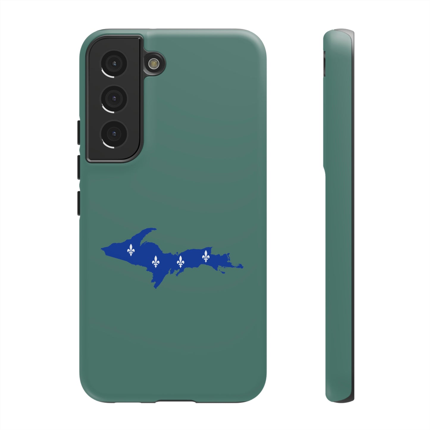 Michigan Upper Peninsula Tough Phone Case (Copper Green w/ UP Quebec Flag Outline) | Samsung & Pixel Android