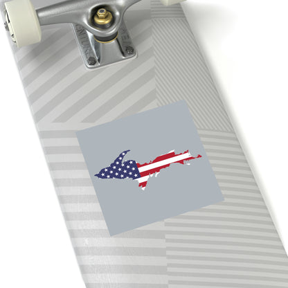 Michigan Upper Peninsula Square Sticker (Silver w/ UP USA Flag Outline) | Indoor/Outdoor