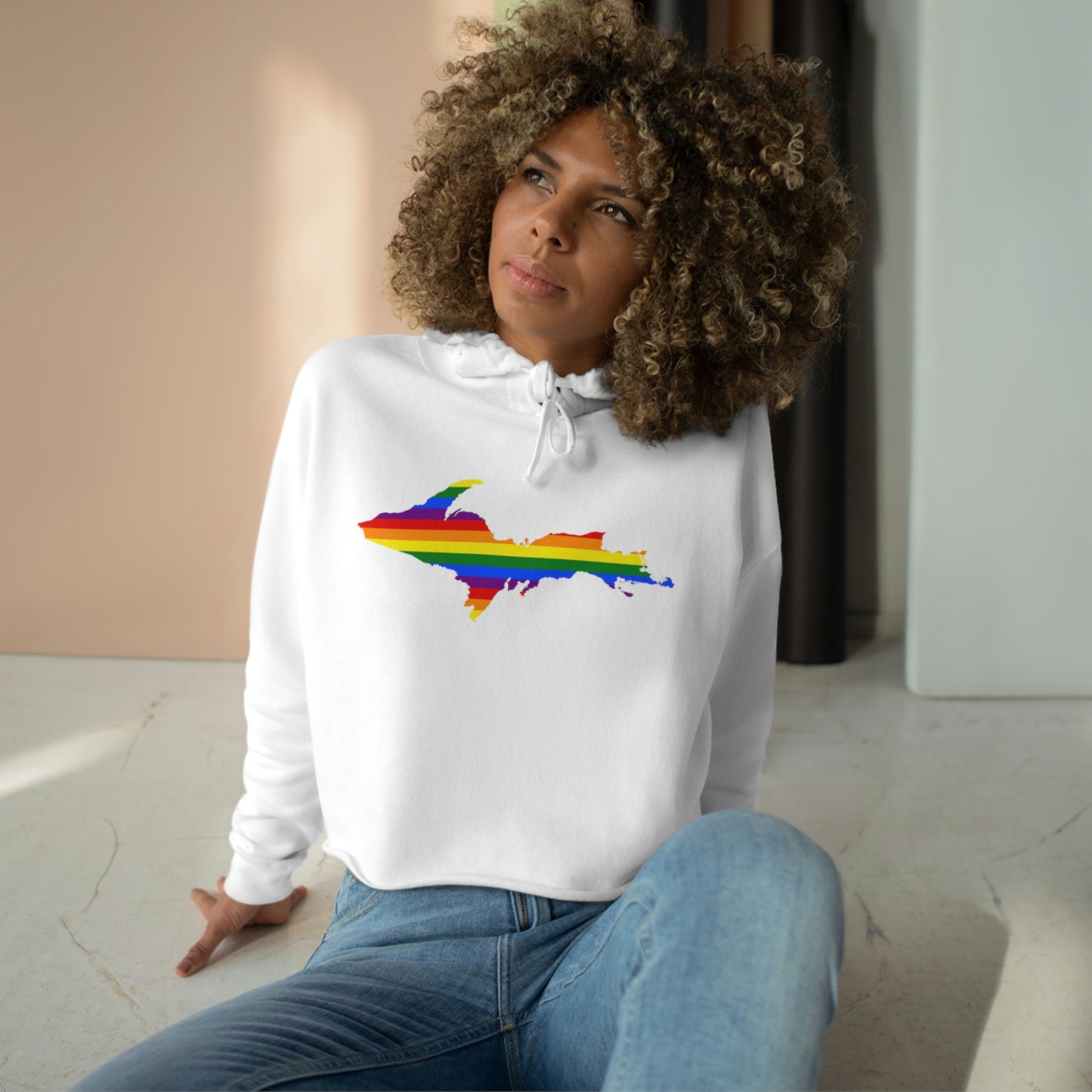 Michigan Upper Peninsula Cropped Hoodie (w/ UP Pride Flag Outline)