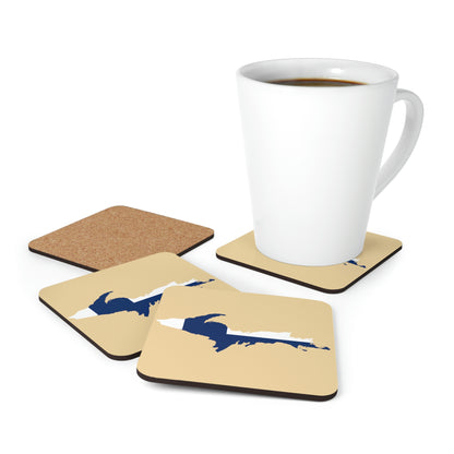 Michigan Upper Peninsula Coaster Set (Maple Color w/ UP Ukraine Flag Outline) | Corkwood - 4 pack