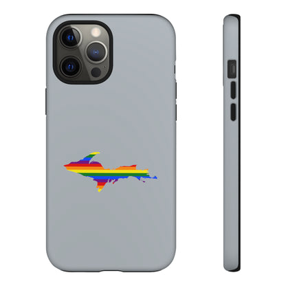 Michigan Upper Peninsula Tough Phone Case (Silver w/ UP Pride Flag Outline) | Apple iPhone