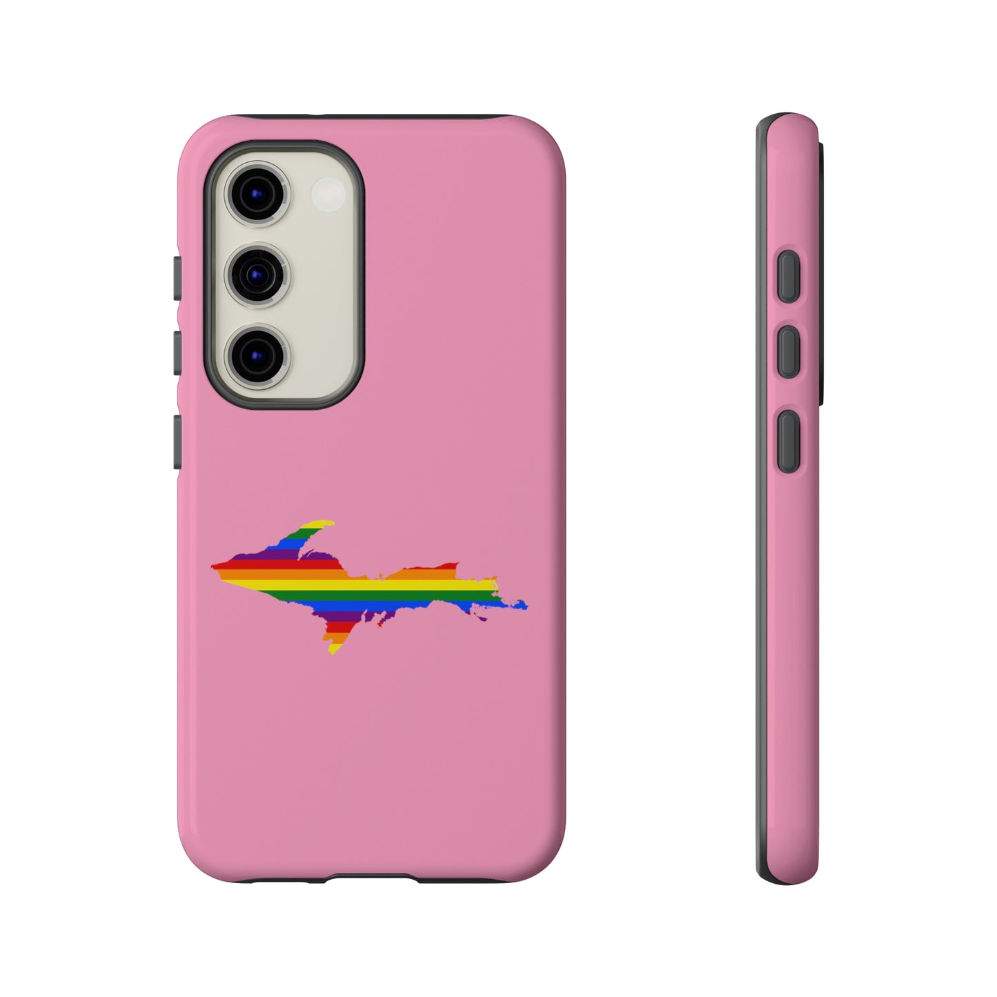 Michigan Upper Peninsula Tough Phone Case ('67 Caddie Pink w/ UP Pride Flag Outline) | Samsung & Pixel Android