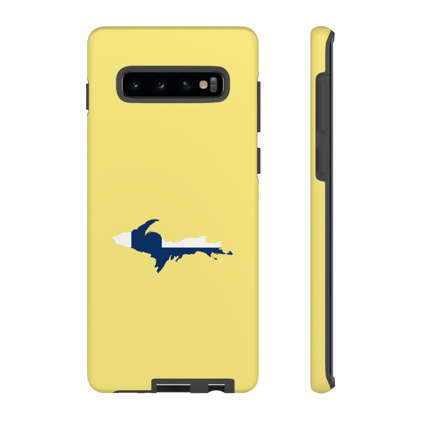 Michigan Upper Peninsula Tough Phone Case (Yellow Cherry Color w/ UP Finland Flag Outline) | Samsung & Pixel Android