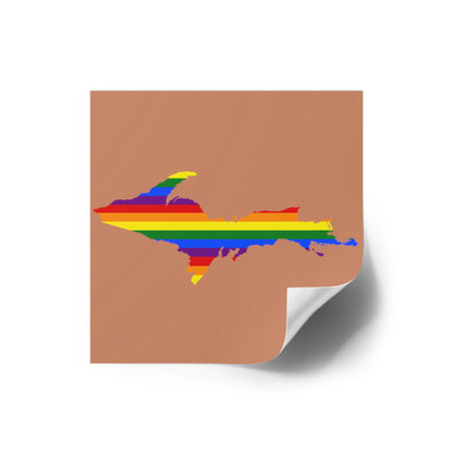 Michigan Upper Peninsula Square Sticker (Copper Color w/ UP Pride Flag Outline) | Indoor/Outdoor