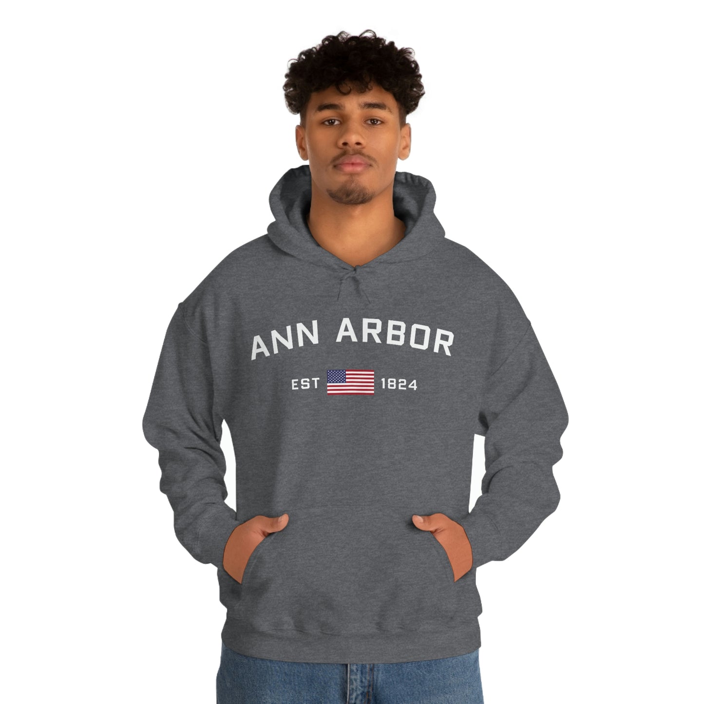 'Ann Arbor EST 1823' Hoodie (w/USA Flag Outline) | Unisex Standard