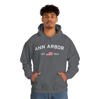 'Ann Arbor EST 1823' Hoodie (w/USA Flag Outline) | Unisex Standard