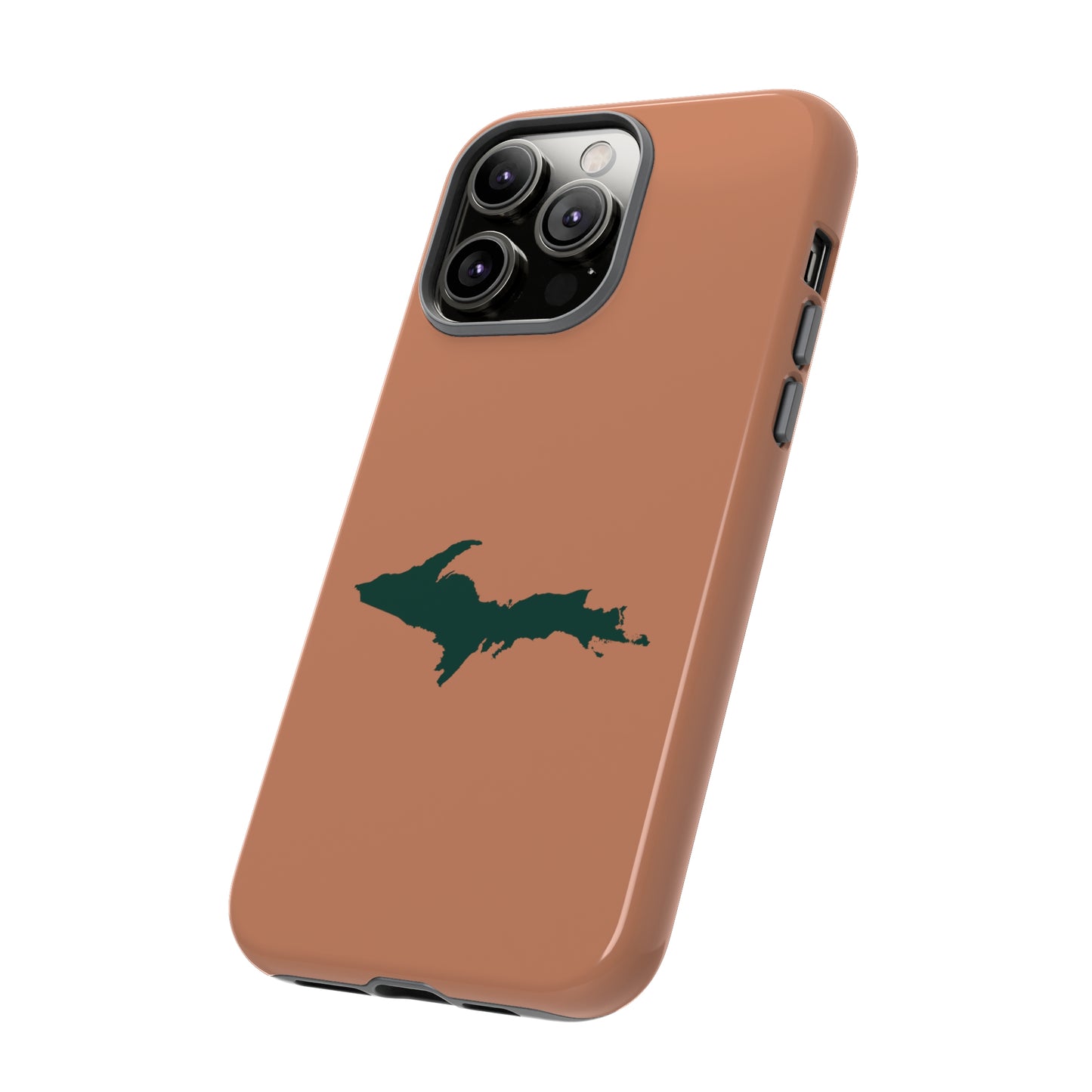 Michigan Upper Peninsula Tough Phone Case (Copper Color w/ Green UP Outline) | Apple iPhone