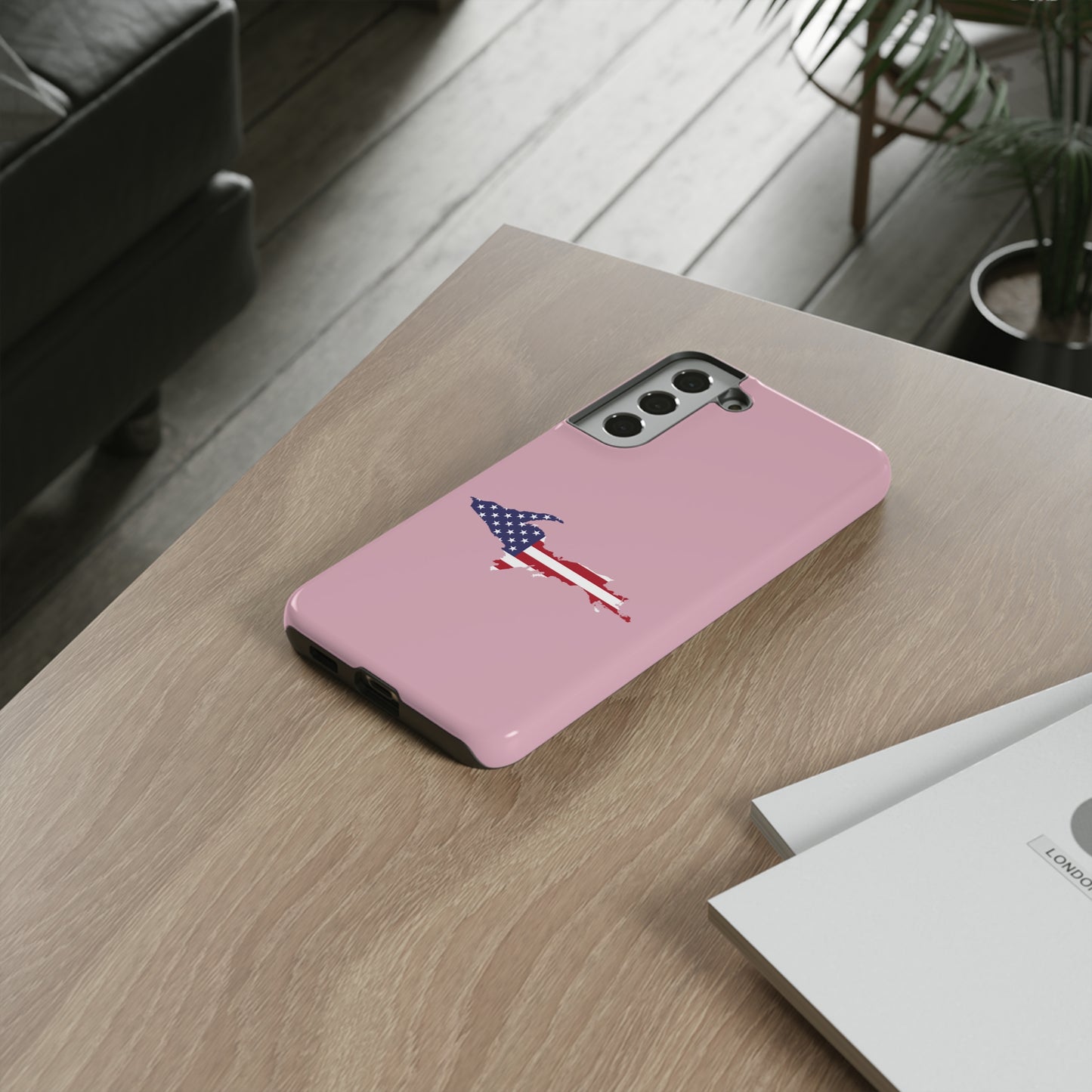 Michigan Upper Peninsula Tough Phone Case (Pink w/ UP USA Flag Outline) | Samsung & Pixel Android