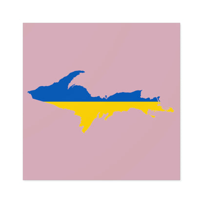 Michigan Upper Peninsula Square Sticker (Pink w/ UP Ukraine Flag Outline) | Indoor/Outdoor