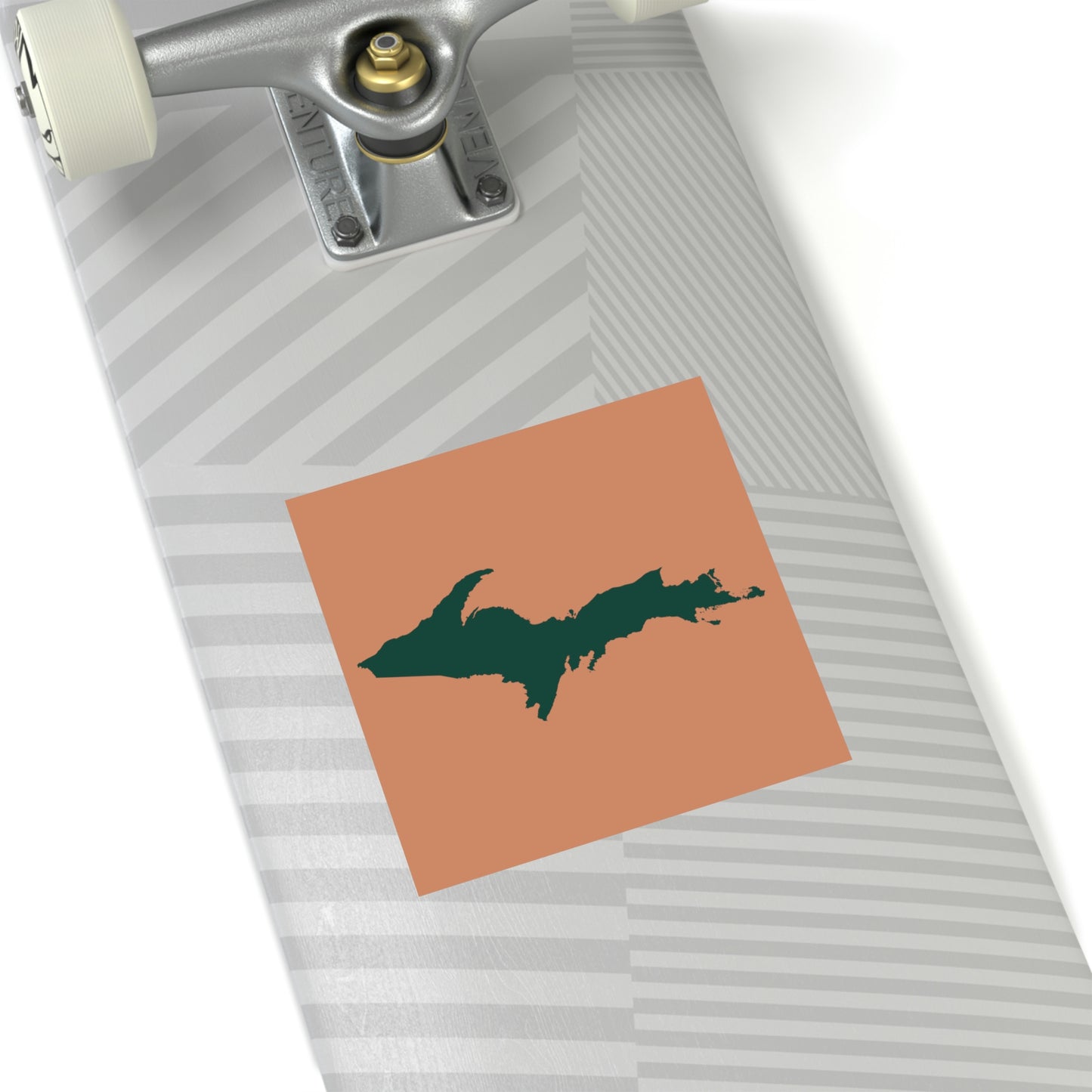 Michigan Upper Peninsula Square Sticker (Copper Color w/ Green UP Outline) | Indoor/Outdoor