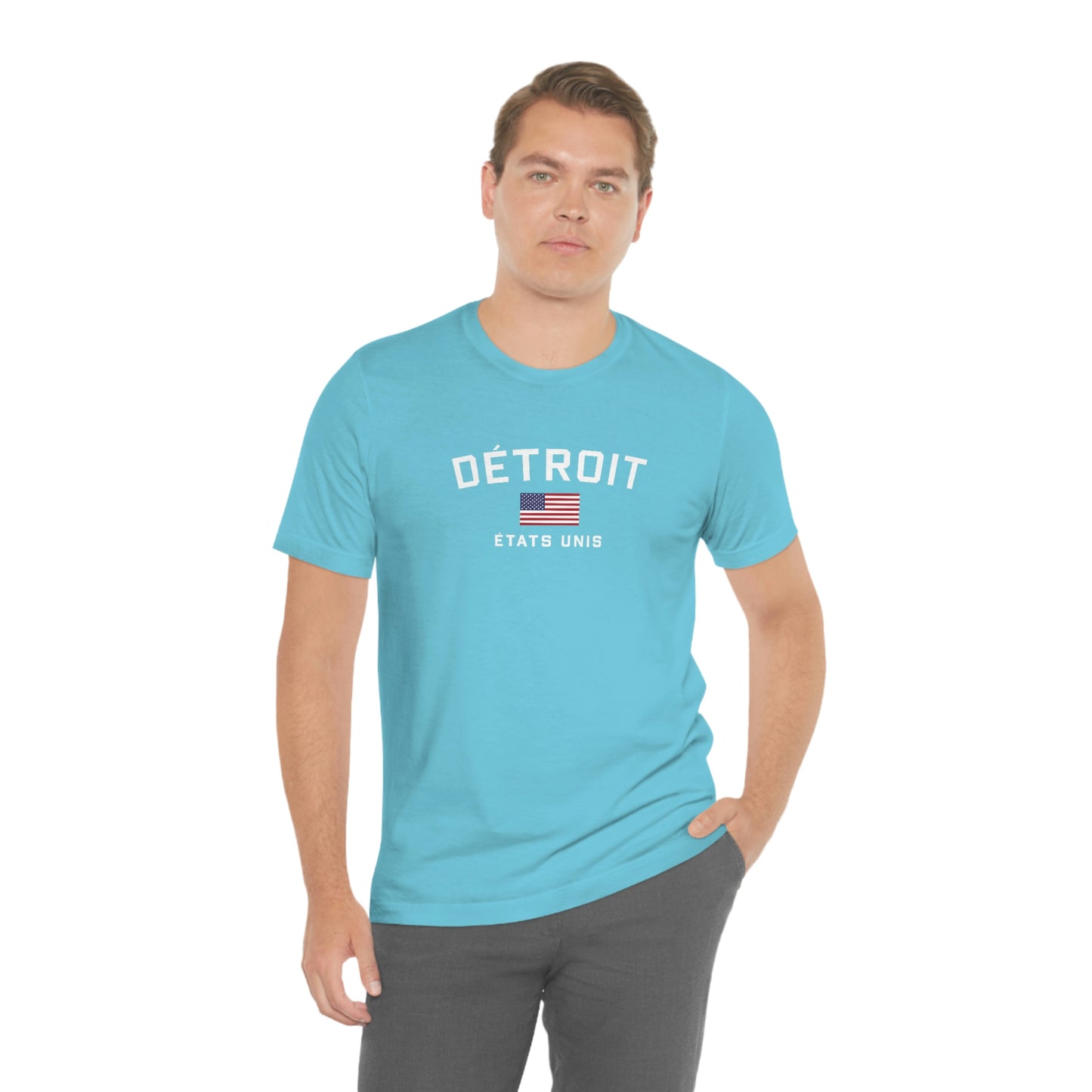 'Détroit États Unis' T-Shirt (w/USA Flag Outline) | Unisex Standard Fit