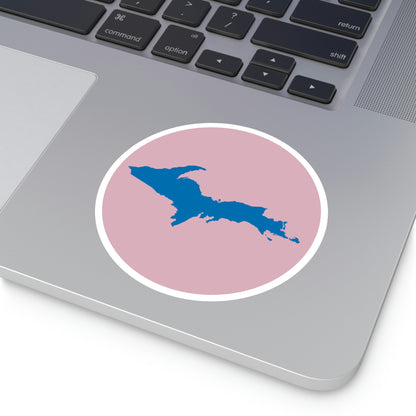 Michigan Upper Peninsula Round Stickers (Pink w/ Azure UP Outline) | Indoor\Outdoor