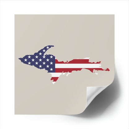 Michigan Upper Peninsula Square Sticker (Canvas Color w/ UP USA Flag Outline) | Indoor/Outdoor